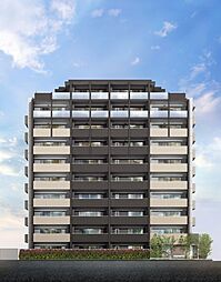 【建物・施設】 表情豊かなタイルを貼り分けたスタイリッシュな外観の全37邸。プライバシーにも配慮し1フロアは4邸(1階・最上階除く)。2邸に1邸が角住戸プラン設計/完成予想CG