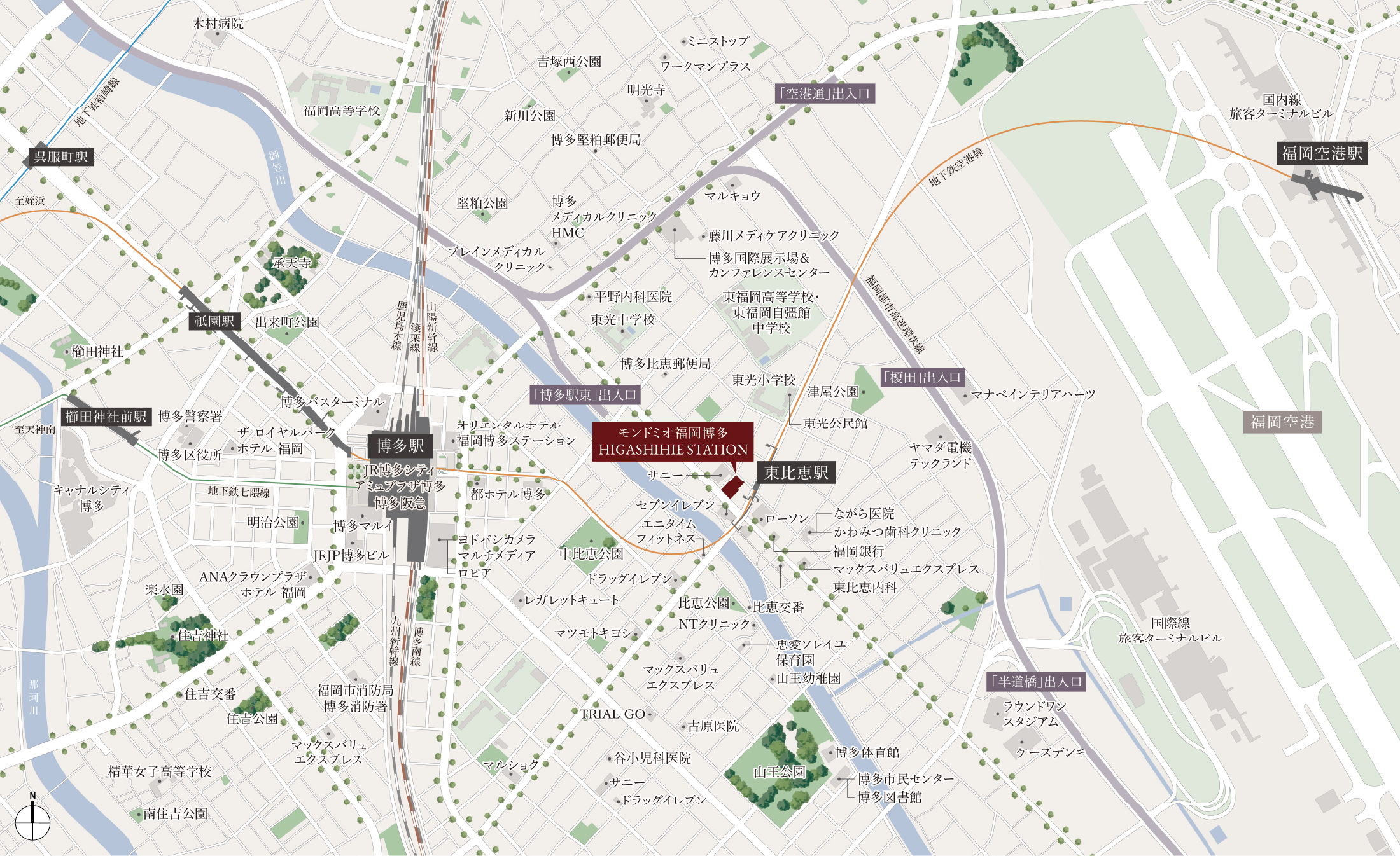 モンドミオ福岡博多 HIGASHIHIE STATION：案内図
