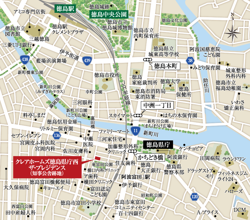 クレアホームズ徳島県庁西 ザ・プレジデンス：案内図