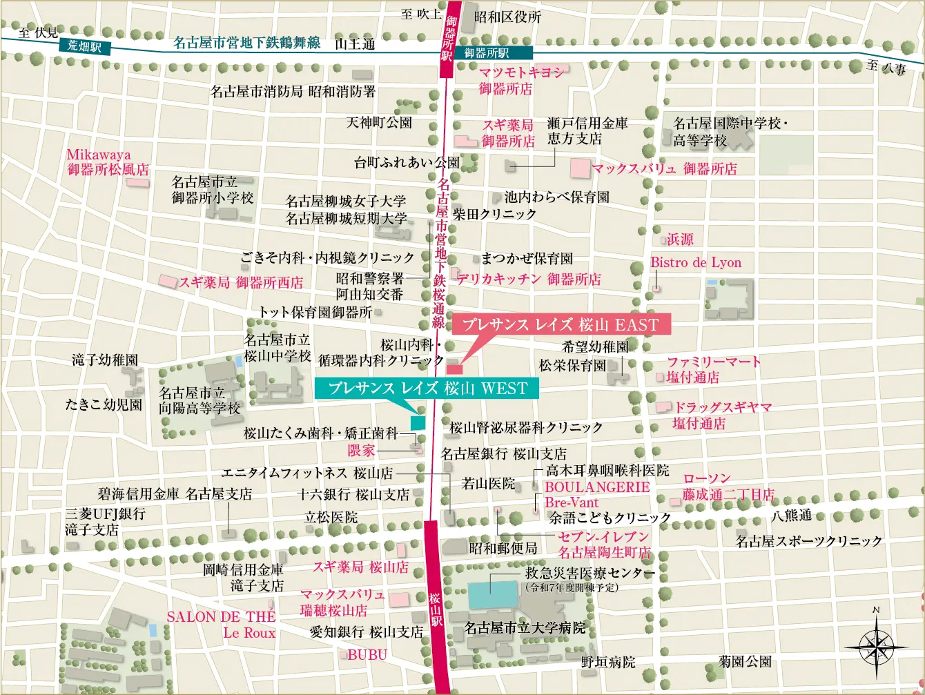プレサンス レイズ 桜山WEST・プレサンス レイズ 桜山EAST：案内図