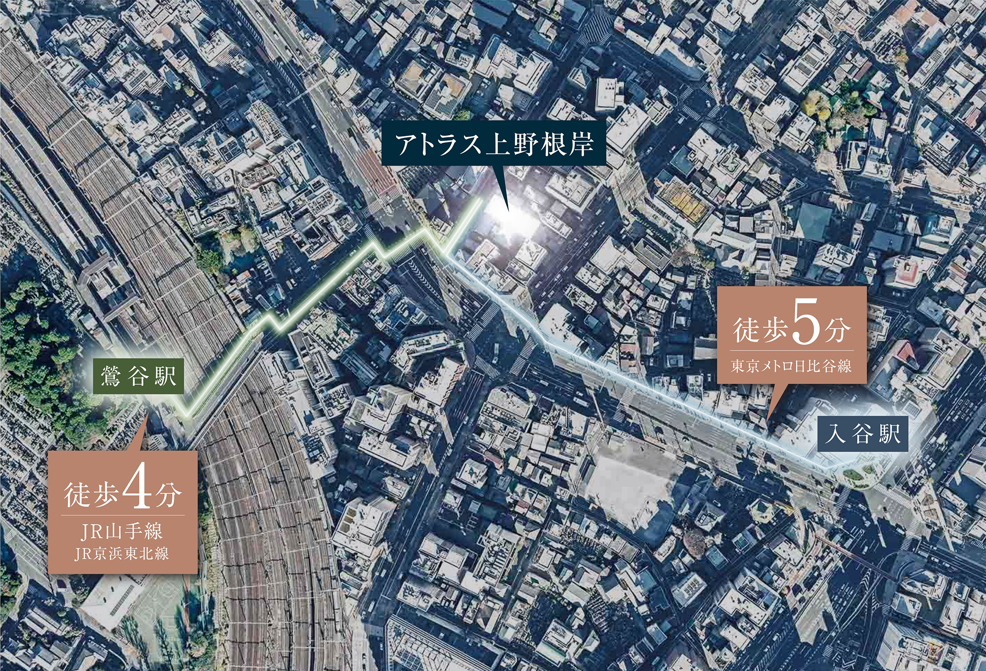 アトラス上野根岸 JR山手線含む人気3路線が徒歩5分以内で利用可能！