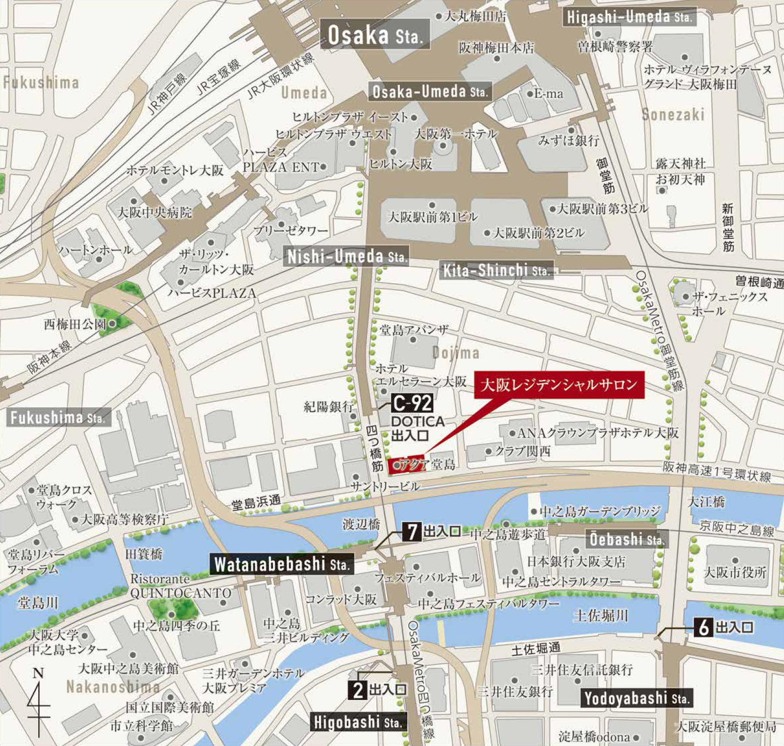 パークタワー大阪天満橋：モデルルーム地図