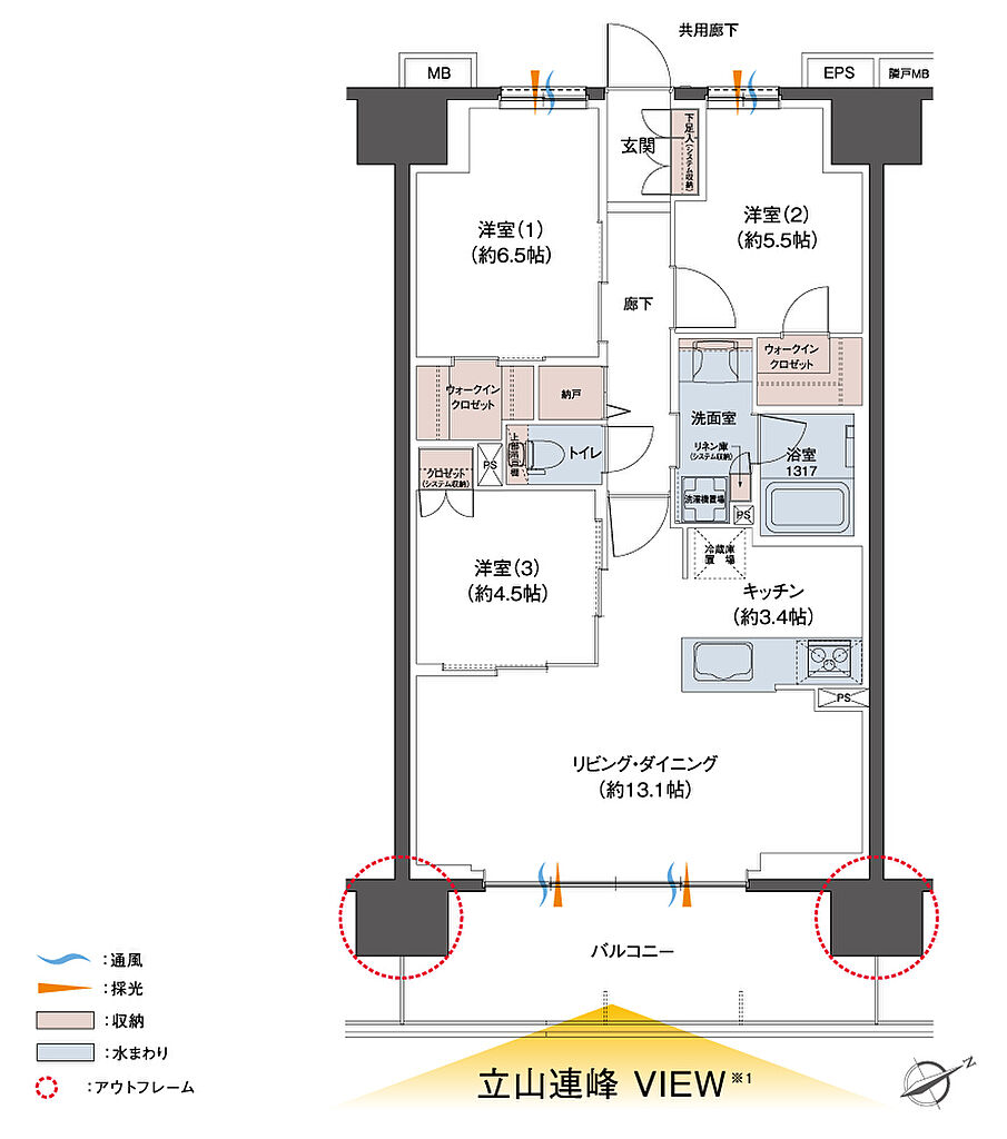 レーベン富山駅北VISIONISTA 間取り B