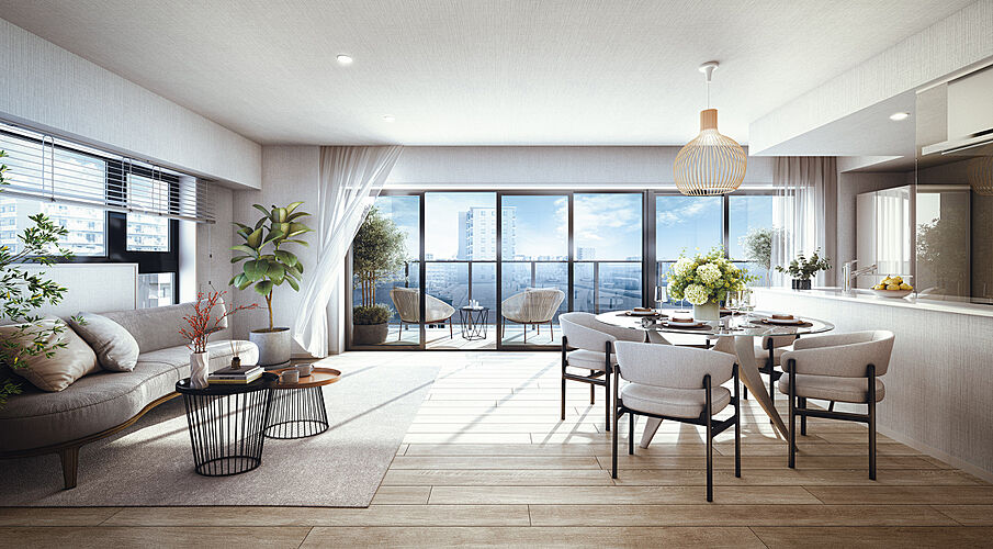 クリオ北浦和グレイスコート リビング・ダイニング・キッチン完成予想図（H2タイプ／有償設計変更プラン／分譲済）