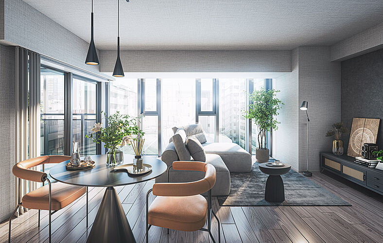 クリオ日本橋人形町 リビング・ダイニング・キッチン完成予想図（Bタイプ／有償設計変更プラン）