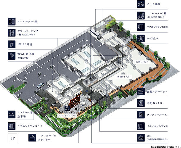 ザ・サーパスタワー新潟万代シテイ 敷地配置及び1階フロア概念イラスト