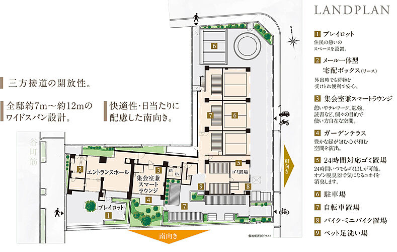 サンクレイドル夕陽丘ザ・レジデンス 敷地配置図イラスト