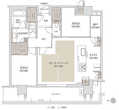 タイプ：【北棟】N-90zC【PREMIUM FLOOR】