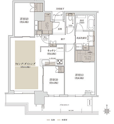 ジオタワー宝塚 グランレジス 間取り 【北棟】N-80T