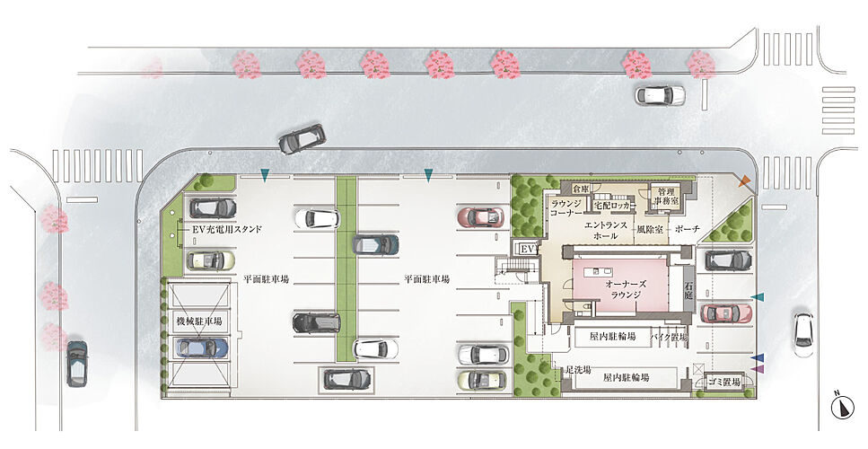 ポレスター唐津ザ・リミテッド 敷地配置図・1階平面図