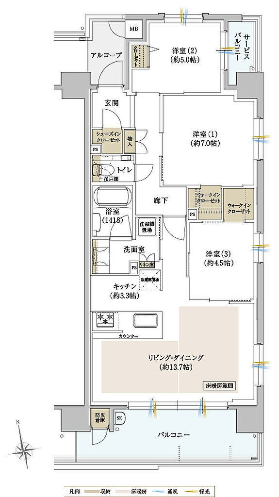 クレアホームズ徳島県庁西 ザ・プレジデンス 間取り E