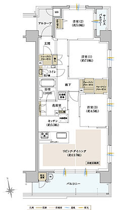クレアホームズ徳島県庁西 ザ・プレジデンス 間取り E