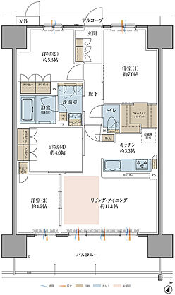 プレティナレジデンス大阪柏原 間取り G