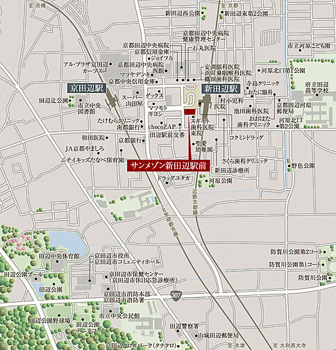 サンメゾン新田辺駅前 現地案内図