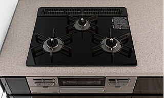 ワザック小山城山町 無水両面焼きグリル付三口シアーブラックトップコンロ