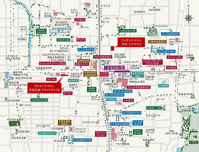 プレサンス ロジェ 喜連瓜破グランドウエスト ／  プレサンス ロジェ 喜連ミッドテラス 現地案内図