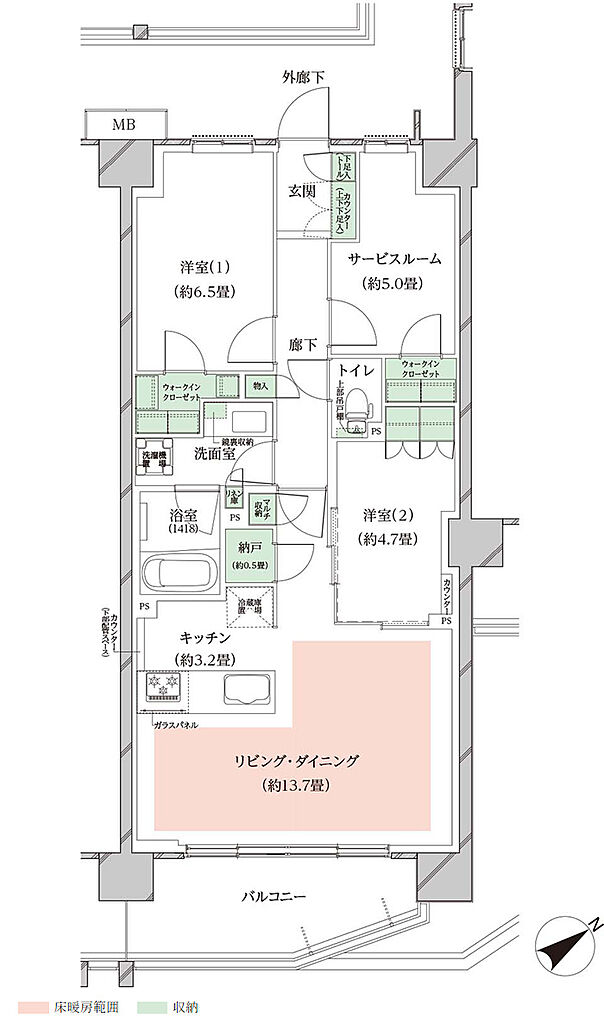 オーベルグランディオ川崎久地ヒルズ 間取り B-g