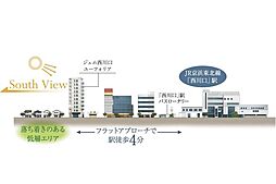 [補足画像] 「西川口」駅から徒歩４分の本邸は、駅近でありながら駅前を感じさせない静謐なロケーションに誕生します。※立地断面イラスト(概念図)　※2
