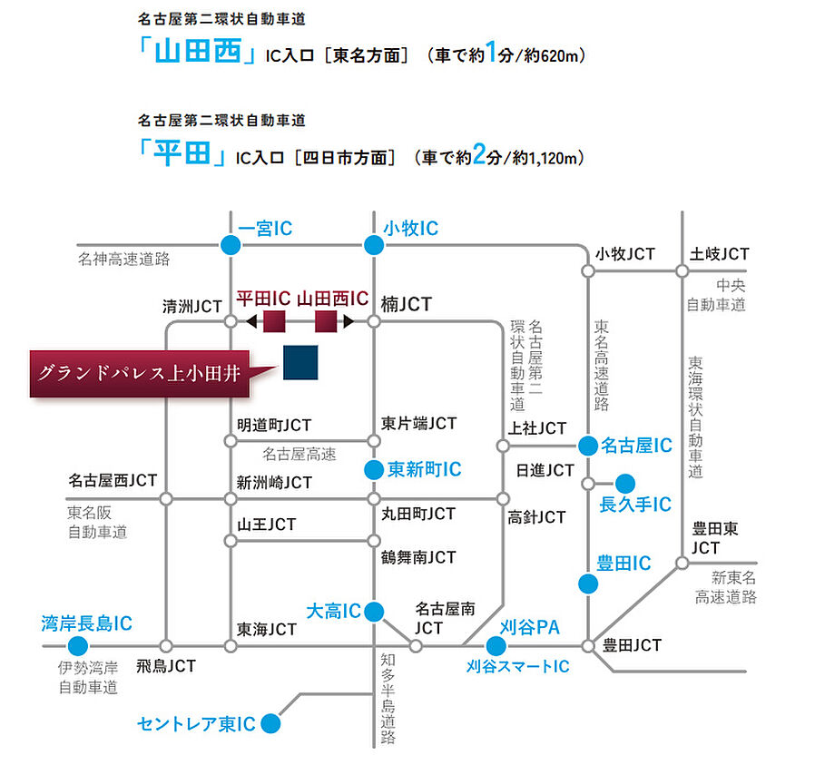 グランドパレス上小田井：交通図