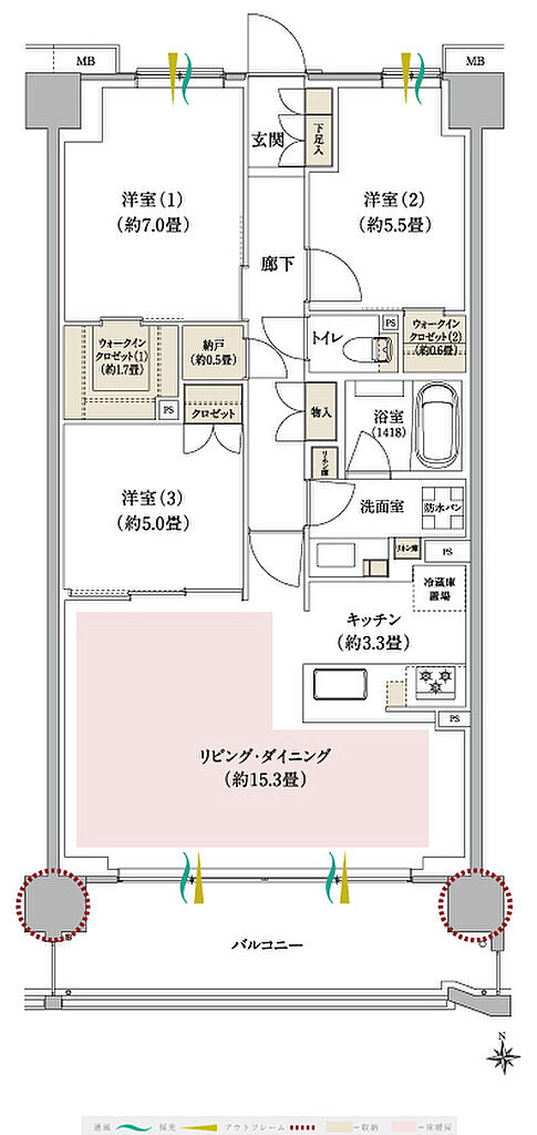ブランシエラ武蔵中原 間取り K（2～5階）