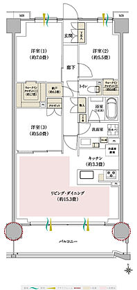 ブランシエラ武蔵中原 間取り K（2～5階）
