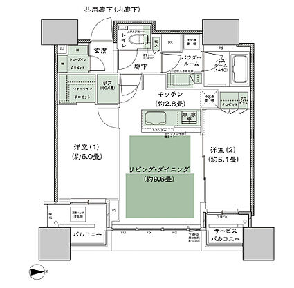 シティタワー大阪本町 間取り E-55I