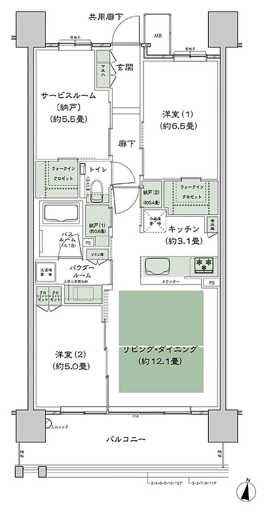 シティハウス堤通雨宮町 間取り B8'-標準