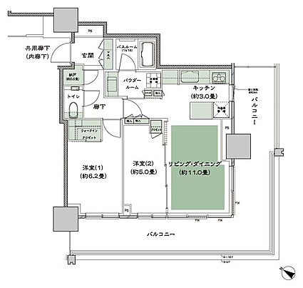 ベイシティタワーズ神戸 EAST 間取り E-60D-2(EC)