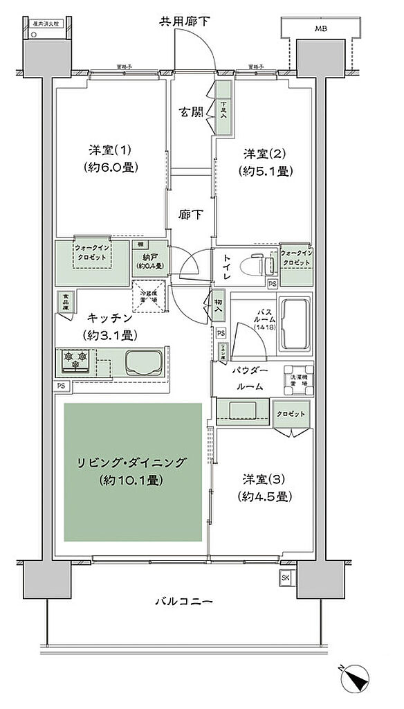 シティテラス稲毛海岸 間取り C-C'5