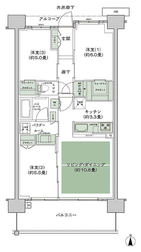 シティテラス若江岩田 間取り B-D1’-標準