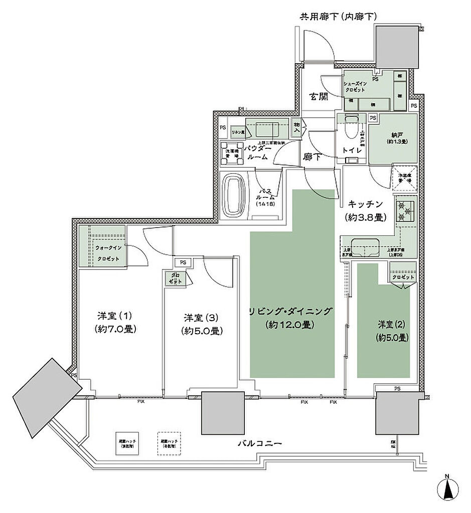 グランドシティタワー月島 間取り S-70Btr 標準