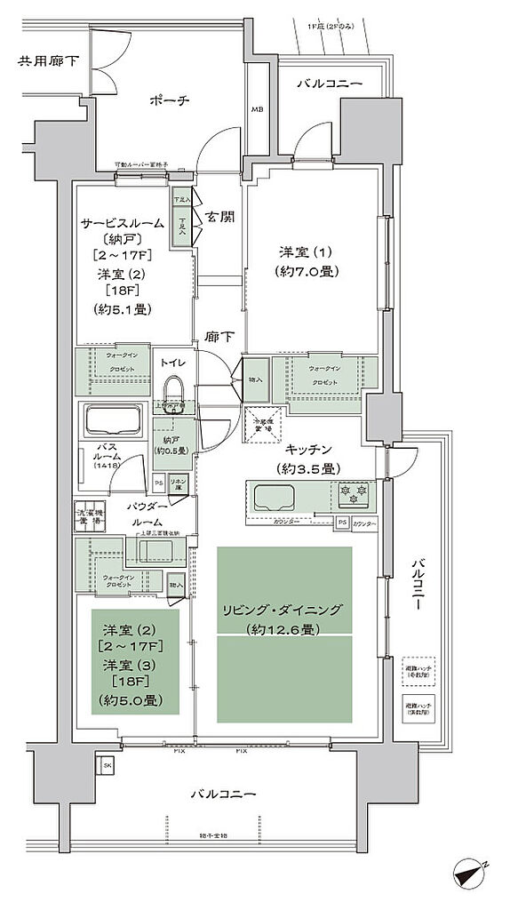 シティタワー名古屋東別院 間取り E1（2-17F）