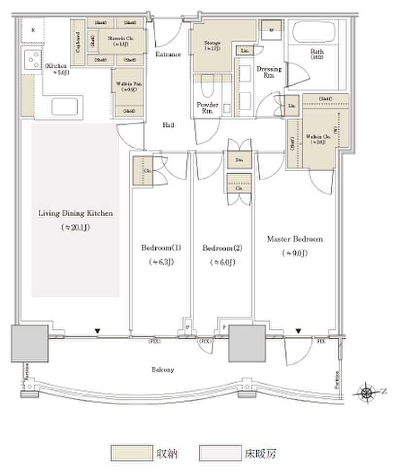 ＴＨＥ　ＴＯＹＯＭＩ　ＴＯＷＥＲ　ＭＡＲＩＮＥ＆ＳＫＹ 間取り E-101Be