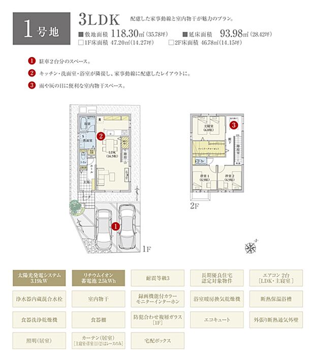 間取・外構植栽図は設計図書を基に描き起こしたもので実際とは多少異なる場合があります。 家具・家電・備品・車・自転車等は価格に含まれません。