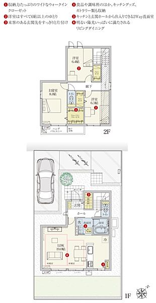 [1号地 プラン図] 間取・外構植栽図は設計図書を基に描き起こしたもので実際とは多少異なる場合があります。 家具・家電・備品・車・自転車等は価格に含まれません。