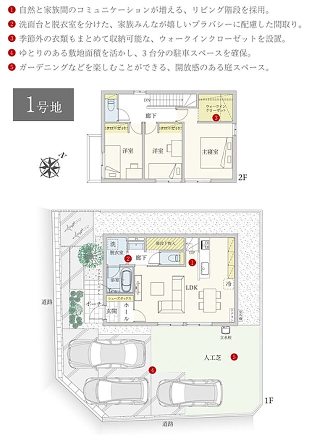 ［プラン図］※図面に基づいて描いているのでプラン及び外構・植栽については、実際とは多少異なる場合があります。また、車・自転車・家具・家電・備品等は販売価格に含まれません。