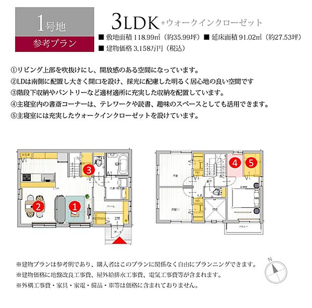 ［参考プラン］※建物プランは参考例であり、購入者はこのプランに関係なく、自由にプランニングできます。