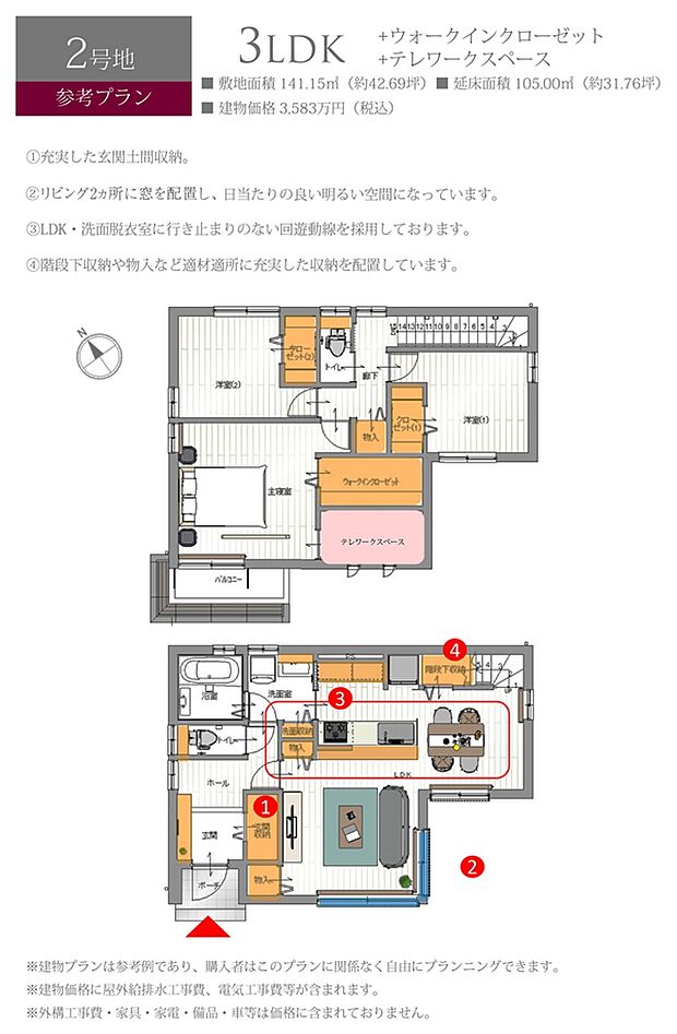 【参考プラン】［参考プラン］※建物プランは参考例であり、購入者はこのプランに関係なく、自由にプランニングできます。