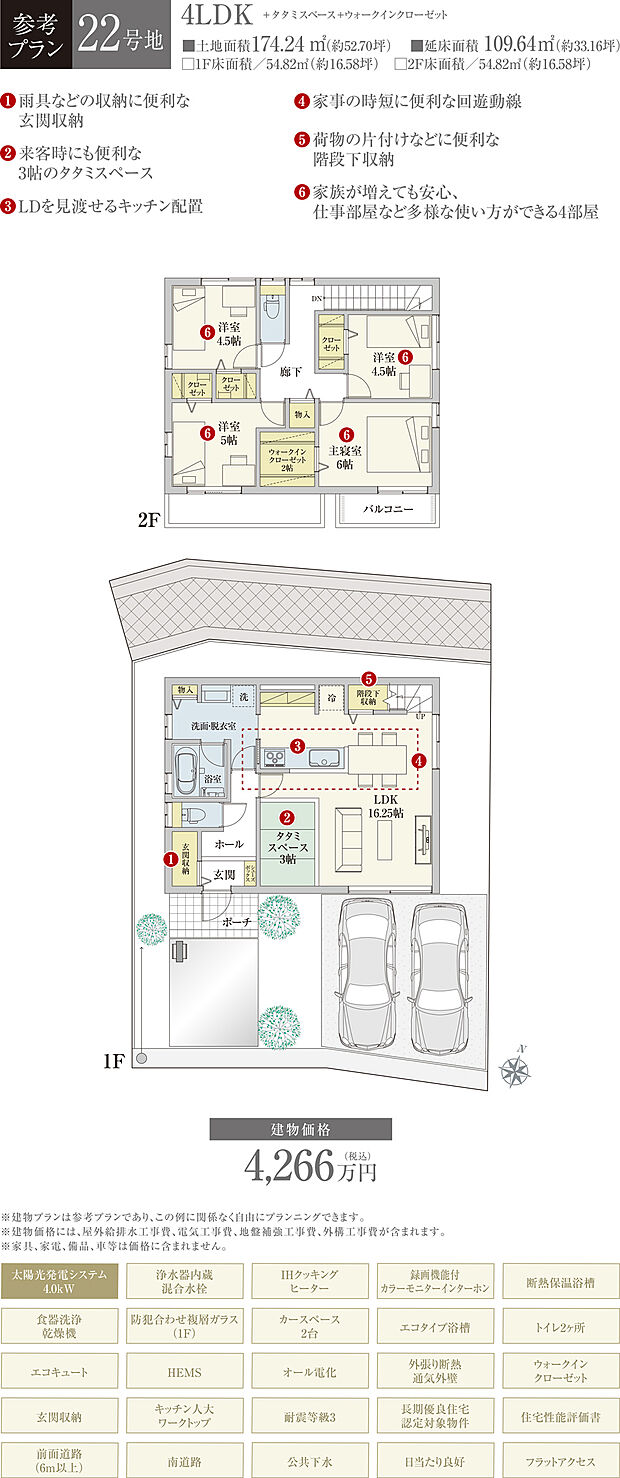 【22号地 建物プラン例（間取り図）】［参考プラン］※建物プランは参考例であり、購入者はこのプランに関係なく、自由にプランニングできます。