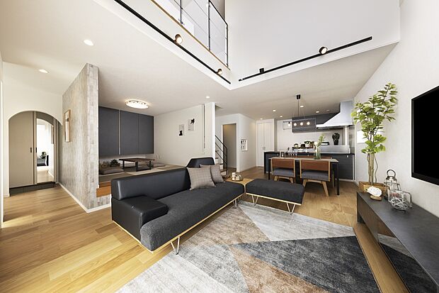 【【施工例】最寄りルナつくば陣場で公開中】モダンテーマにまとめられた間取りに、スキップフロアで区切られた和室を合わせた居住空間。
来客時の対応から、ご家族の憩いの場まで自由な使い方が可能です。