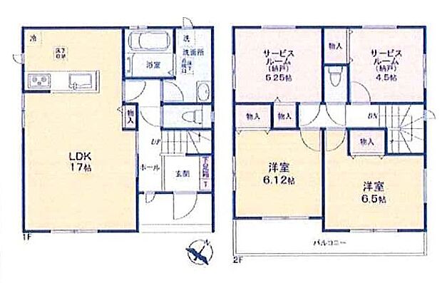 【2SLDK】LDK17帖、カウンターキッチン、南向きバルコニー、カースペース2台可能