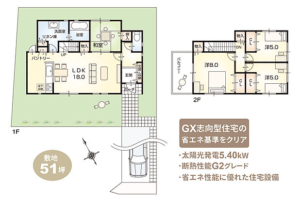 【4LDK】室内随所に収納を配置した「4LDK」の間取りプラン。LDK+和室合わせて22帖超えの、ゆったりとした団らん空間。和室はお子様のプレイスペースやお昼寝スペース、客間など多用途にご使用いただけます。【ZEH仕様 + G2グレード仕様付】(外構工事付、消費税込)