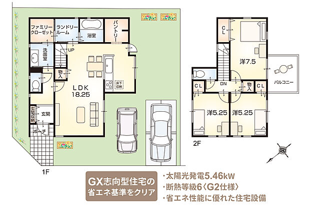 【1号地・自由設計プラン例(注文家創り)】(延床面積97.29m2)