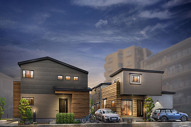 【住まう誇りと安らぎを伝える街並み】
コンクリート調と木目調のアクセントを纏い、植栽と調和しながら、品格と温もりが漂うファサードデザイン。邸宅感を醸し出すフォルムが凛とした佇まいを織りなしています。