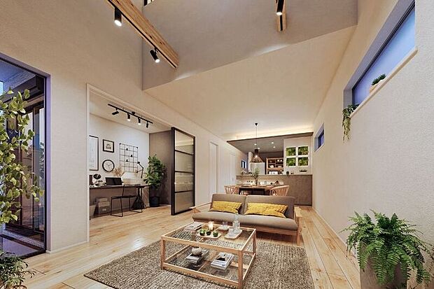 【PLAN4】木の温かみと気品をたたえたフローリングに、アクセントクロスが空間を演出。洗練された美と機能性が整う、心地よい暮らしを支えてくれる住空間。※4号棟完成予想図