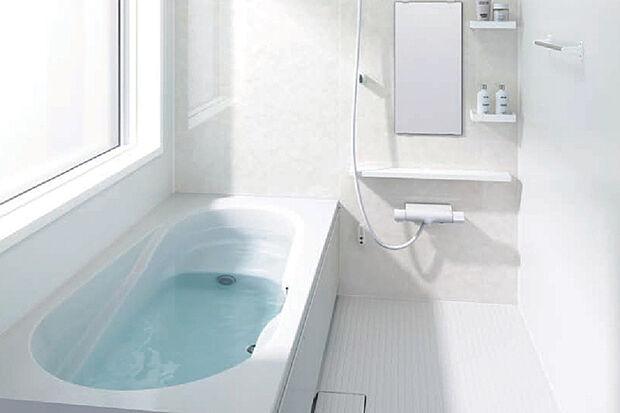 【【バスルーム/リクシルAX】】なめらかな光沢が美しい人造大理石浴槽は、ダブル保温構造で地球にも家計にも優しいエコアイテム。いつでもきれいなバスルームが続く、お手入れの簡単さも魅力です。※写真はイメージです。