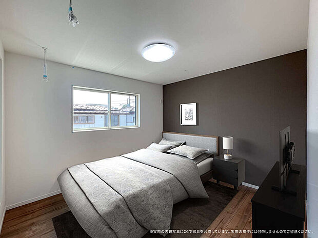 【2号棟 主寝室 家具設置イメージ】
※画像に含まれる家具家電はCGで作成したイメージです。実際の物件には付帯しません。