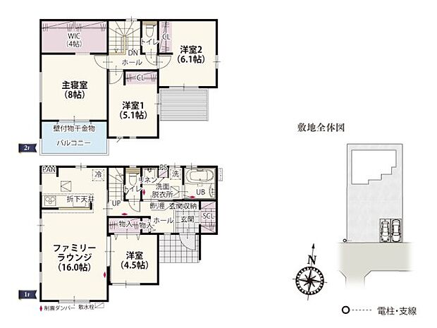 2階は全居室二面採光南向き明るく過ごしやすい間取りです主寝室に約4帖のウォークインクローゼットが付いているので季節ものもラクラク収納!