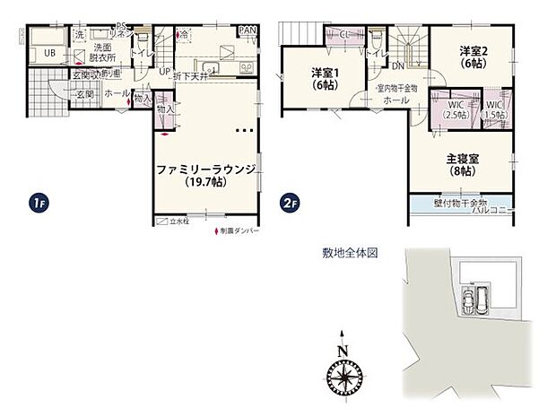 LDKは約19.7帖のストレートタイプ。リビングとダイニングをわける柱にはクロスを貼り分けることでアクセントのついたおしゃれな空間に♪