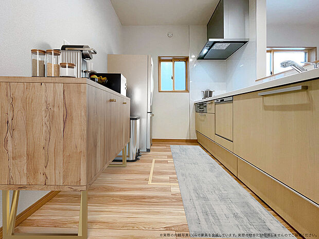 【【1号棟内観完成予想図】】※実際の内観写真にCGで家具を合成しています。実際の物件には付帯しませんのでご留意ください。